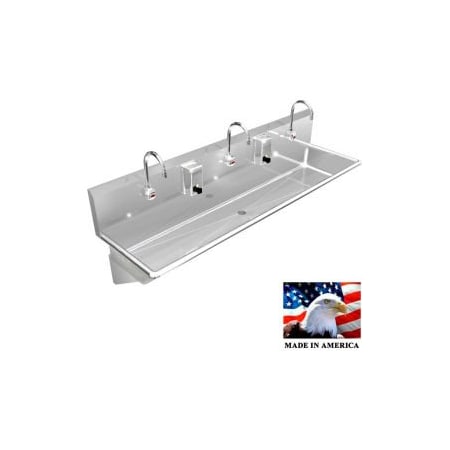 Best Sheet Metal. BSM Inc. Stainless Steel Sink, 3 Station w/Electronic Faucets, Wall Brackets 60"L X 20"W X 8"D 032E60208B